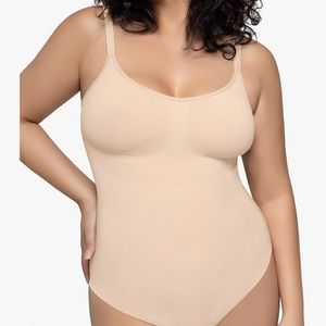 Pumiey Shapewear Bodysuit for Women Tummy Control Cream Thong Clasp Size L/XL